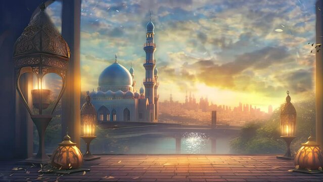 Ramadhan decorative with arabic lantern background. seamless looping time-lapse virtual 4K video animation background