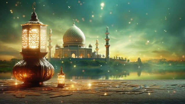 Ramadhan decorative with arabic lantern background. seamless looping time-lapse virtual 4K video animation background