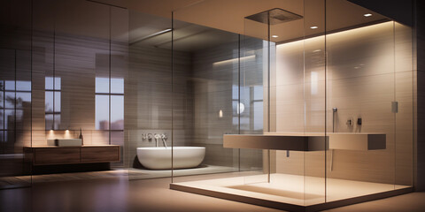 Modern bathrooms are sleek and streamlined, emphasizing strong horizontal lines. Clean, flourish-free details keep the focus on the architecture.