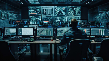 A control room central monitor with multiple monitors