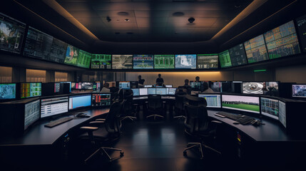A control room central monitor with multiple monitors