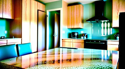 A Kitchen Setting with a White Display Counter - AI-Generated