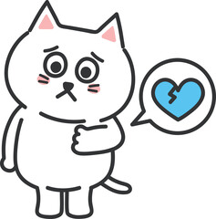 White cartoon cat has a heartache, vector illustration.