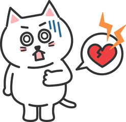 White cartoon cat having a heart attack, vector illustration.