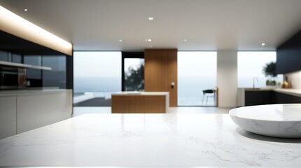 A Kitchen Setting with a White Display Counter minimalistic - AI-Generated