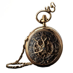 antique pocket watch isolated with transparent background - AI-Generated