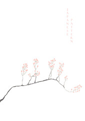 Hand drawn branch of flower with Japanese pattern vector. Oriental decoration with logo design, flyer or presentation in vintage style.