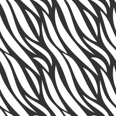 Fototapeta na wymiar Abstract vector seamless pattern with many wide curved lines. Flowing shapes background. Animalistic element for packaging paper, advertising banner layout design. Fashion textile print. Trendy art