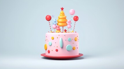 3d illustration of cute birthday cake, Sweet cake for a surprise birthday, for anniversary and celebration ,mother day, Valentine day, sweet food, cupcake, Generative AI illustration