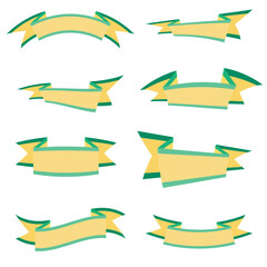 Yellow-green vector ribbons in different sizes. Eight tapes with bends in different directions. Large, small fabric tapes