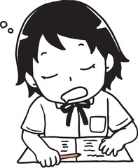 勉強中居眠りをする夏の女子生徒単色