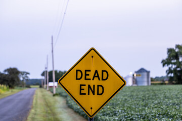 Piney Point, Maryland, USA A rural scene with cornfields and a country road and a dead end sign.