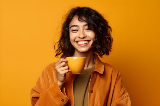 コーヒーカップを持っている女性　with generative ai