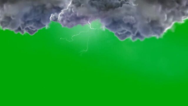 Black clouds accompanied by lightning strikes, thunderstorms on a green screen