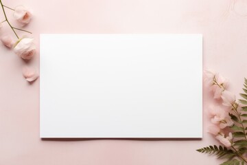 Obraz premium top view of blank white canvas and floral decor. and generative