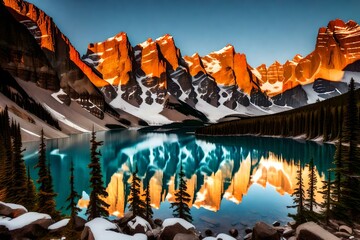 Christmas tree in the mountains, Moraine Lake at sunrise