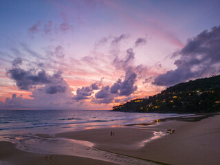 Majestic sunset or sunrise landscape Amazing light of nature cloudscape sky. .The rays of the sun shine through the clouds at beautiful gradient sunset.