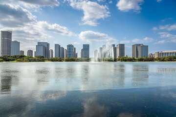 Fototapeta premium A modern city by the lake
