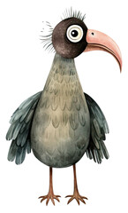 Obraz premium Hand drawn watercolor cute folk art vulture with silly eyes isolated. Cartoon style illustration. 