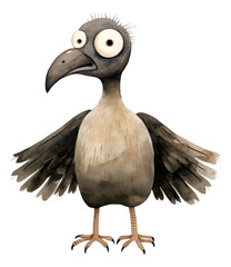 Obraz premium Hand drawn watercolor cute folk art vulture with silly eyes isolated. Cartoon style illustration. 