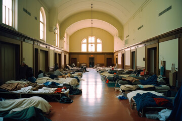 Inside of a homeless shelter - obrazy, fototapety, plakaty