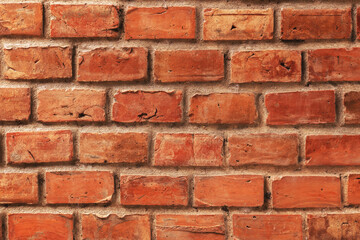 wide view of red brick wall construction