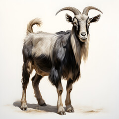 Brushstroke watercolor style realistic full body portrait of a black goat on white background Generated by AI 03