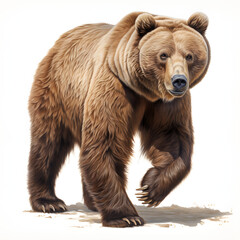 Brushstroke watercolor style realistic full body portrait of a brown bear on white background Generated by AI 03