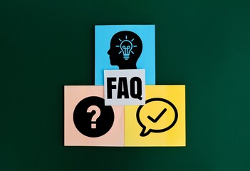colored paper with idea, question and answer icons. Customer support hotline Contact us people...