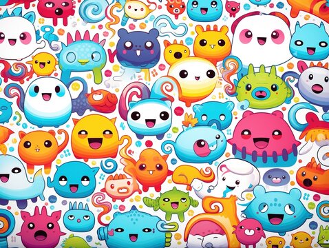 Cute Critter Concoction Cartoon Pattern Artistry Monsters Galore Cute Cartoon Background Delicacy