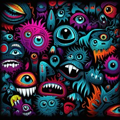 Enigmatic Monster Embrace Cute Cartoon Background Art Cartoon Creatures at Play Cute Monster Pattern Bliss