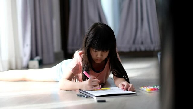 girl doing homework, kid write paper, learning time, student, back to school 