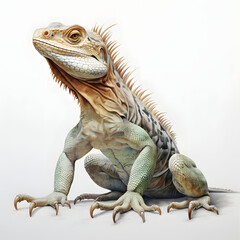 Brushstroke watercolor style realistic full body portrait of a giant lizard lizard on white background Generated by AI 01