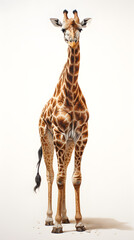 Brushstroke watercolor style realistic full body portrait of a giraffe on white background Generated by AI 01