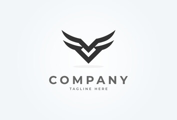 Initial V Wings logo. minimalist letter V with Wings design logo. vector illustration