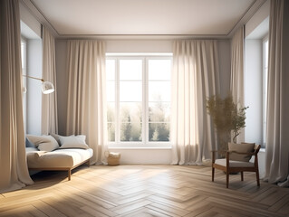 Fototapeta na wymiar Modern minimalist white interior scandinavian living room, Stylish interior design of living room with modern mint sofa