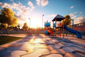 Fototapeta na wymiar Children's recreation park with beautiful sunrise in the morning. generative ai