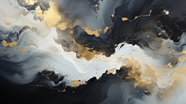 Abstract color art painting with with balck white gold paint texture background,Generative ai