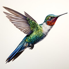 Brushstroke watercolor style realistic full body portrait of a hummingbird on white background Generated by AI 02