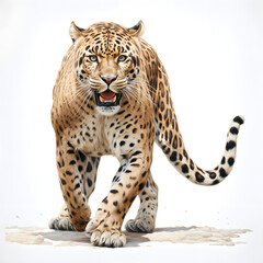 Brushstroke watercolor style realistic full body portrait of a jaguar on white background Generated by AI 03