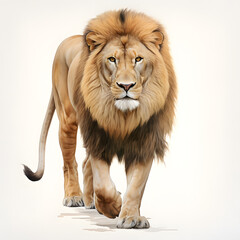Brushstroke watercolor style realistic full body portrait of a lion on white background Generated by AI 03