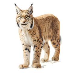 Fototapeta na wymiar Brushstroke watercolor style realistic full body portrait of a lynx on white background Generated by AI 01