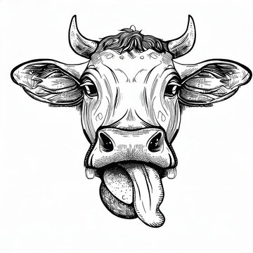 Face of a cow mooing with its tongue out