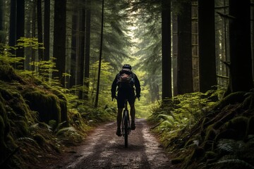 Cyclist Exploring A Serene Forest Trail, Generative AI