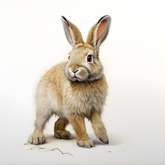 Brushstroke watercolor style realistic full body portrait of a rabbit on white background Generated by AI 02