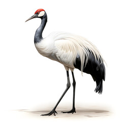Brushstroke watercolor style realistic full body portrait of a red-crowned crane on white background Generated by AI 02