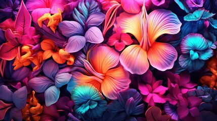 Colorburst Canopy Multicolor Leaves Overhead Tropical Sunset Bloom Gradient Flower Background