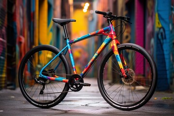 Fototapeta na wymiar Modern City Bike Parked Against A Colorful Background, Generative AI 