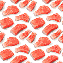 This image displays an intricate pattern of fresh salmon sashimi, representing the elegance of Japanese cuisine. Its vibrant colors offer a visual feast, perfect for any seafood or Asian food-related 
