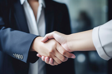 握手するビジネスマンとビジネスウーマンの手のクローズアップ　AI生成画像